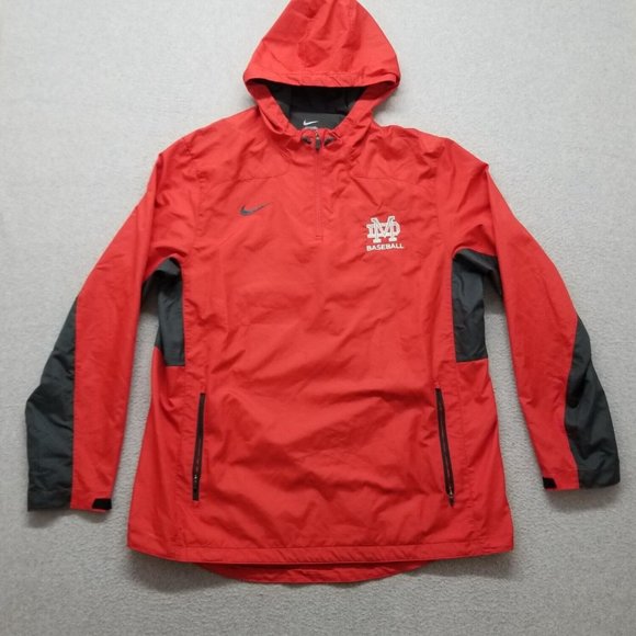 Nike Jacket Mens XL Red Zip‎ Pockets Hooded Baseball Windbreaker - Picture 1 of 14
